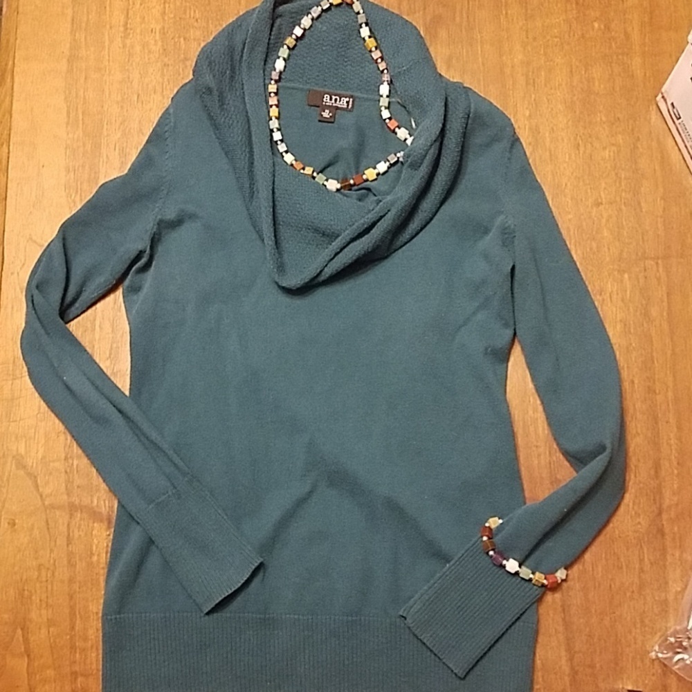 👸🧣 a.n.a. Cowl neck dark turquoise sweater